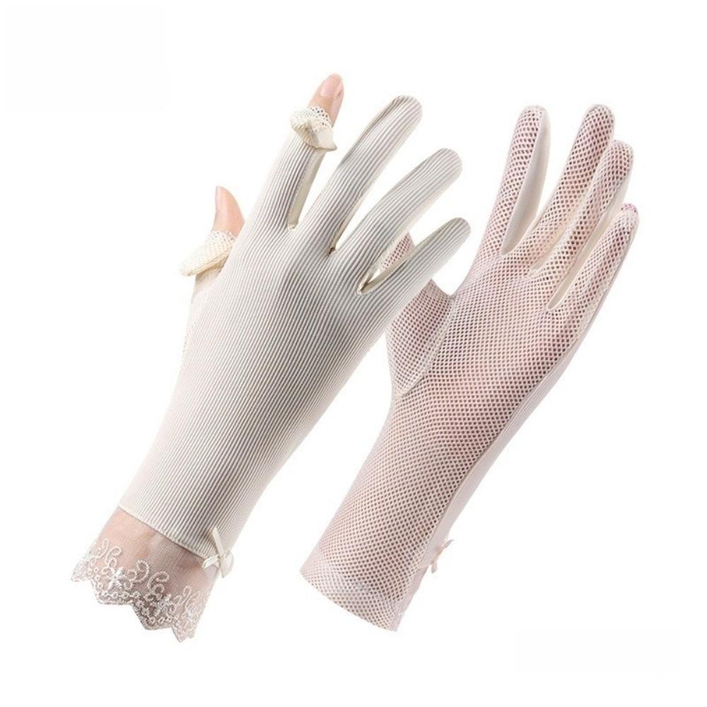 Lace Sun Protection Gloves UV Protection Ice Silk Gloves Lightweight Sunscreen Gloves for Summer