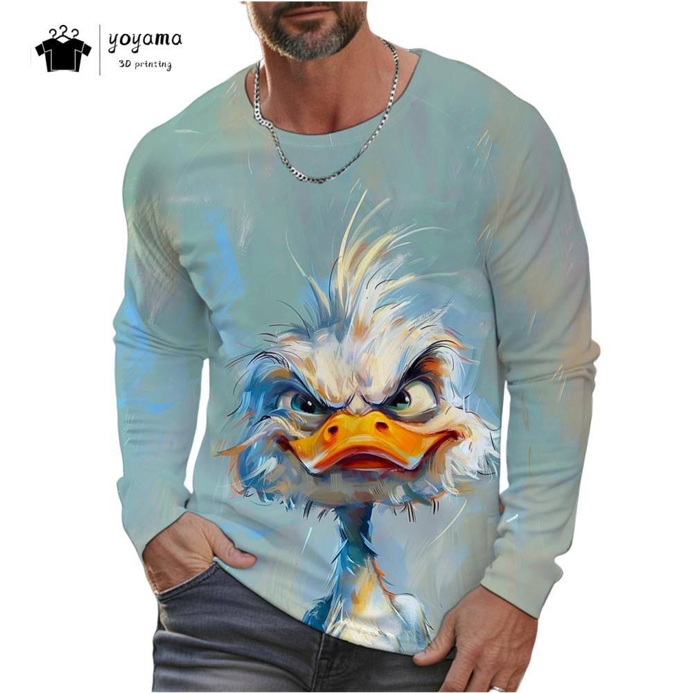 Funny Chicken Pattern Men Long Sleeved T-Shirt 3D Print Autumn Loose-Fitting Men's Clothing Casual Fashionable O-Neck Men's Top