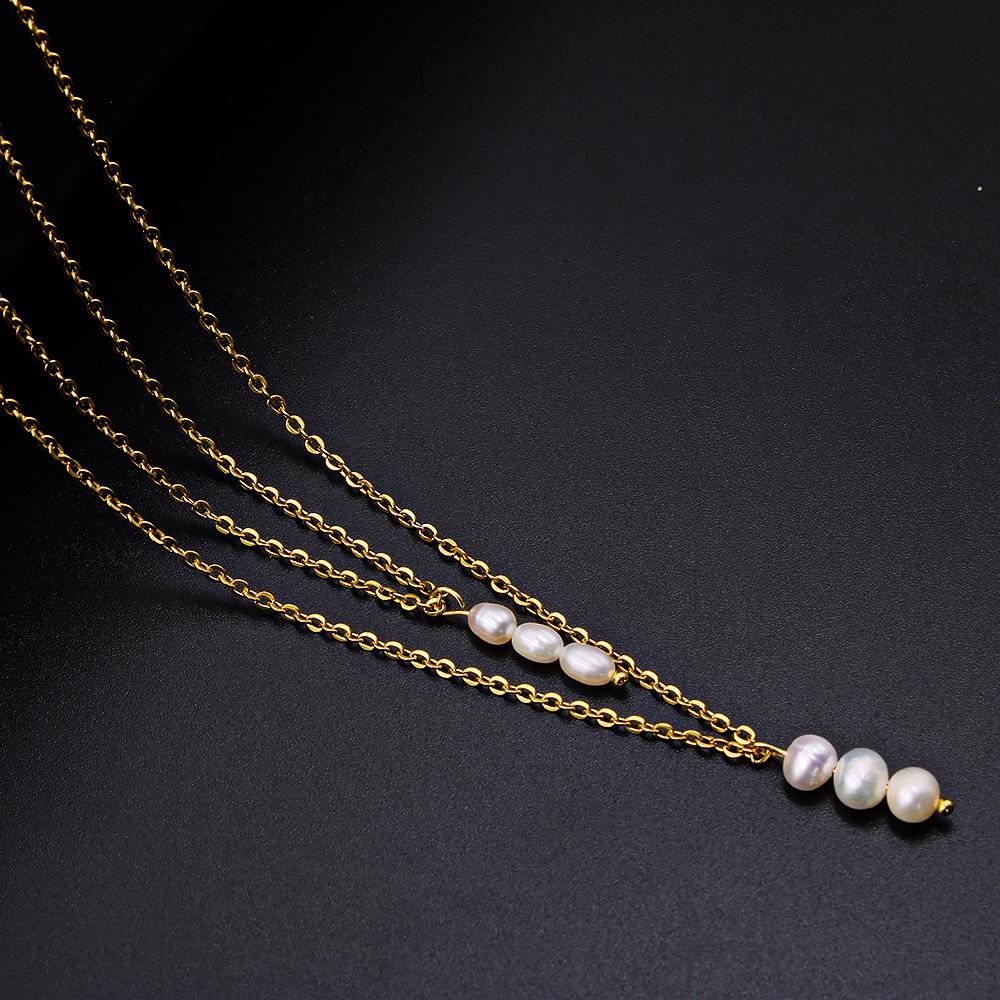 Natural Freshwater Pearl Pendant Necklace - Light Luxury Fairy Design, Titanium Steel with Gold Plating (YS51)