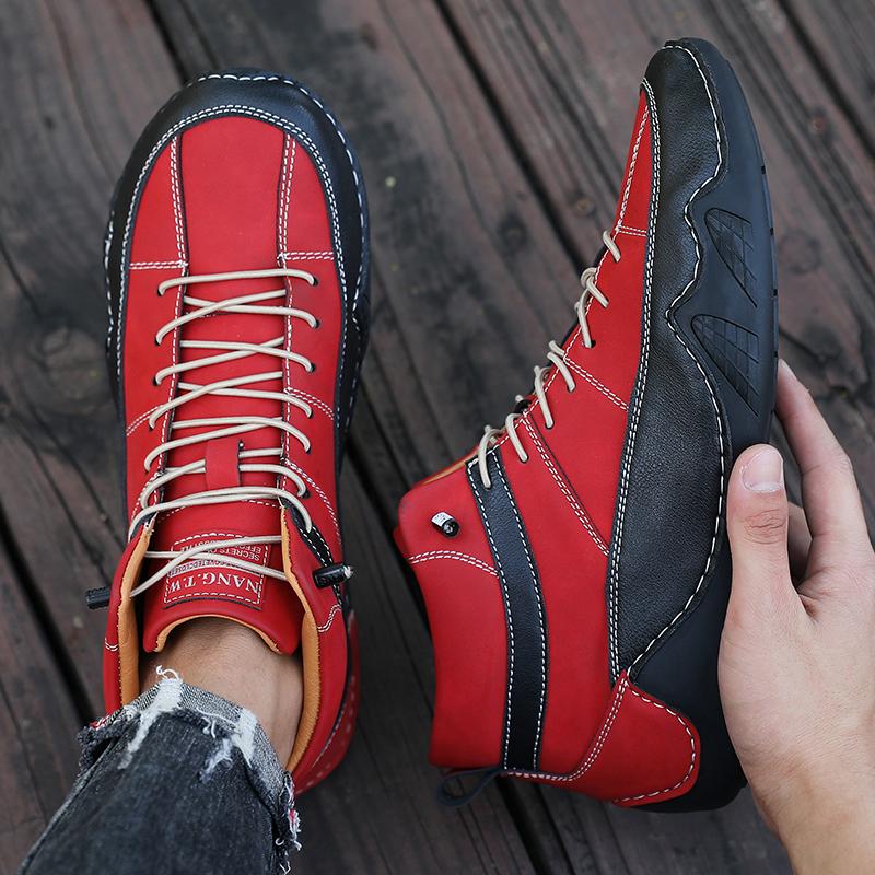 

2026 New PU Leather Sports Shoes for Men s Spring and Autumn Ankle Boots Retro Fashion Lightweight Shock-absorbing Running Shoes 39