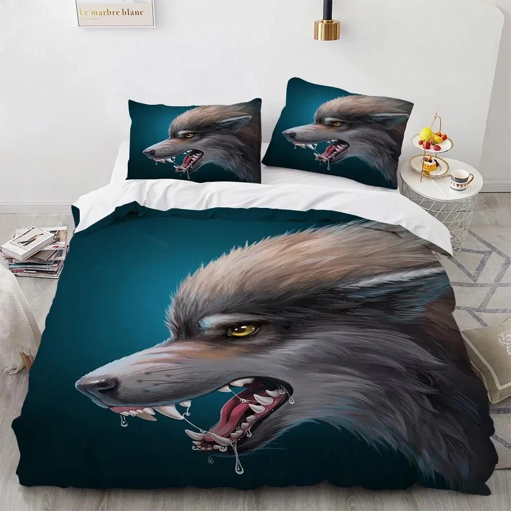 Wolf Duvet Cover Set Black White Wolf Yin and Yang Pattern Wild Animals Comforter Cover King Queen Size for Kid Boys Bedding Set