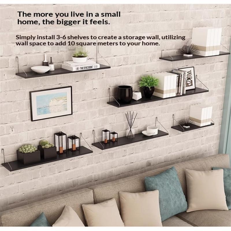 Black Floating Wall Shelves With Durable Metal Brackets Large Storage For Bedroom Living Room Home Decor