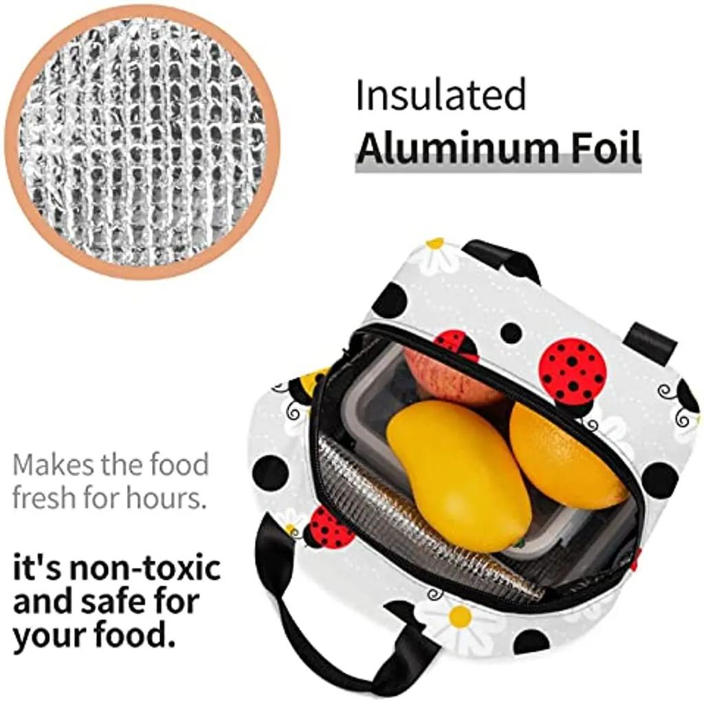 Dots Ladybug Lunch Box Insulation Lunch Bag for Women Men Reusable Lunch Tote Bags Perfect for Office Camping Hiking Picnic