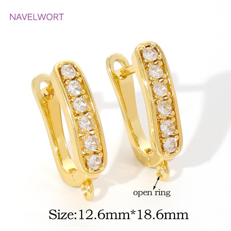 18K Gold Plated Brass Shvenzy Earwires Inlaid Zircon Earring Fixtures,Fastener For Earrings,For DIY Earring Making Accessories