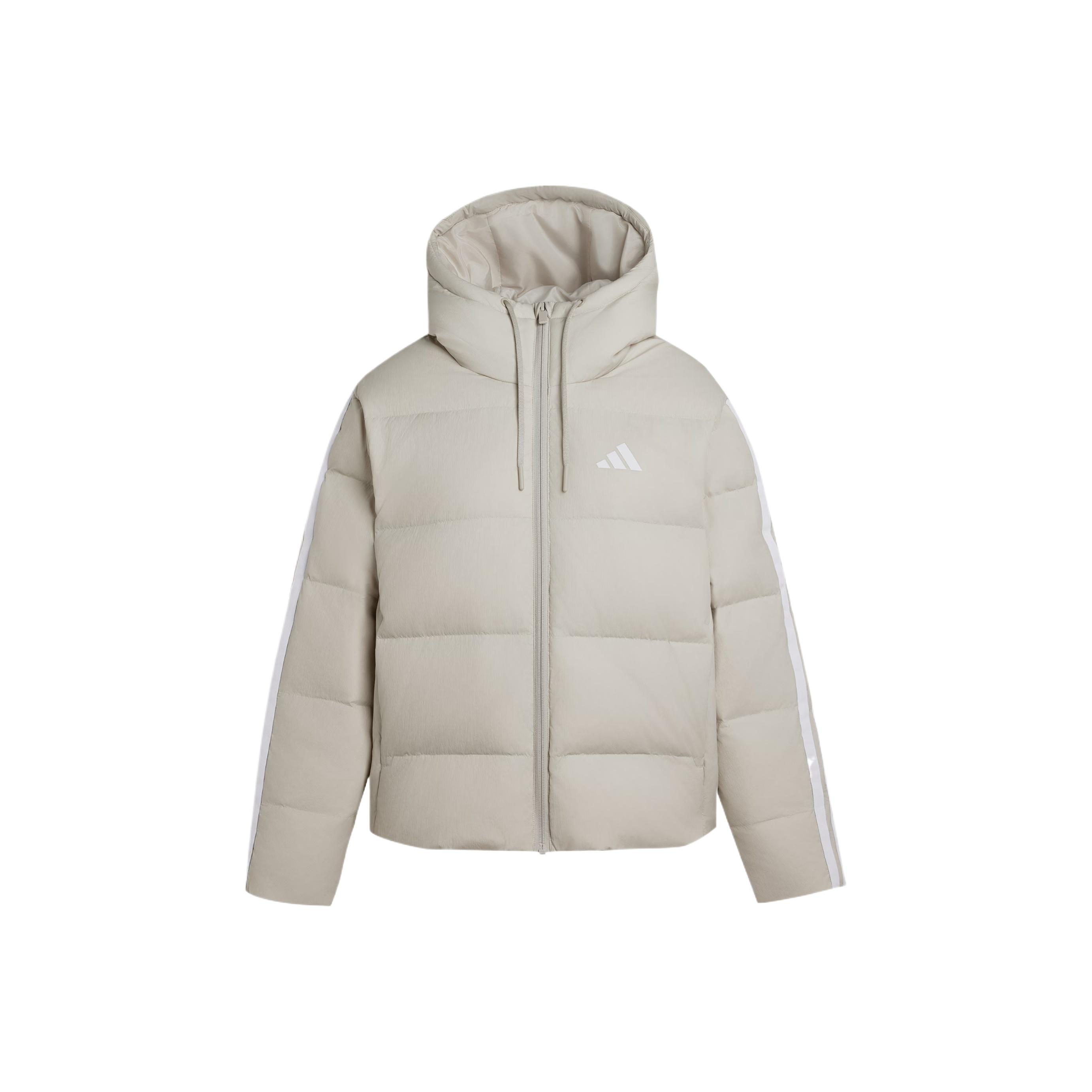 Adidas Women s Essentials Hooded Windproof Warm Short Down Jacket Beige KH3979 XS