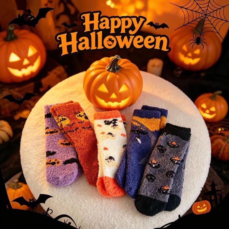 Halloween Coral Velvet Women's Socks Don't Shed Hair Cartoon Warm Middle Socks