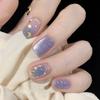 24Pcs Handmade Short Round Coffin Press On Nails Ocean Star Moon Blue Gradient Fake Nails With Glue