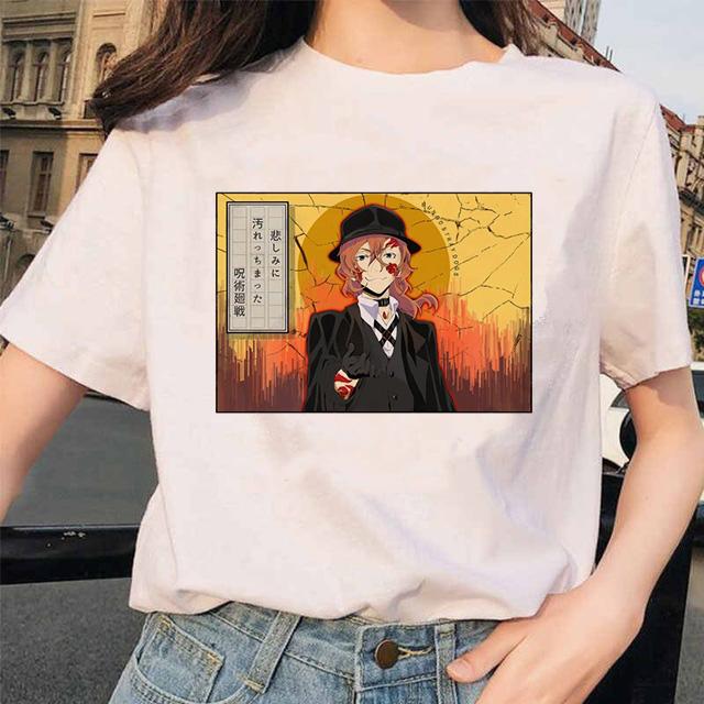 Bungou Stray Dogs Anime Lustiges Print Harajuku Top Frauen T-Shirt Lässiges Damen Basic O-Kragen Kurzarm T-Shirt Mädchen, Drop Ship
