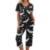 Women's Halloween Two Piece Outfit - Short Sleeve Top and Pants Set with Fun Print, Casual Wear for Halloween Party and Everyday