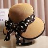Fairy Wind Polka Dot Bow Straw Hat Female Summer Outing Straw Weaving Sunscreen Visor Sweet Beach Fisherman Basin Hat