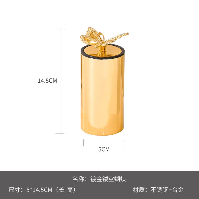 European-style Gold-plated Pressed Toothpick Box Animal Accessories Stainless Steel Toothpick Tube Home Cotton Swab Dispenser