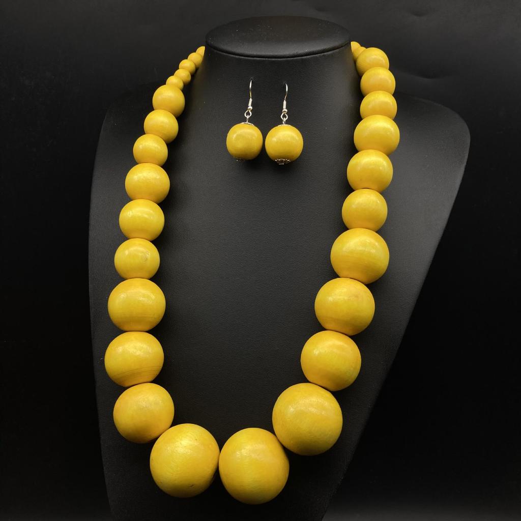 Bohemian Wooden Bead Necklace & Earrings Set