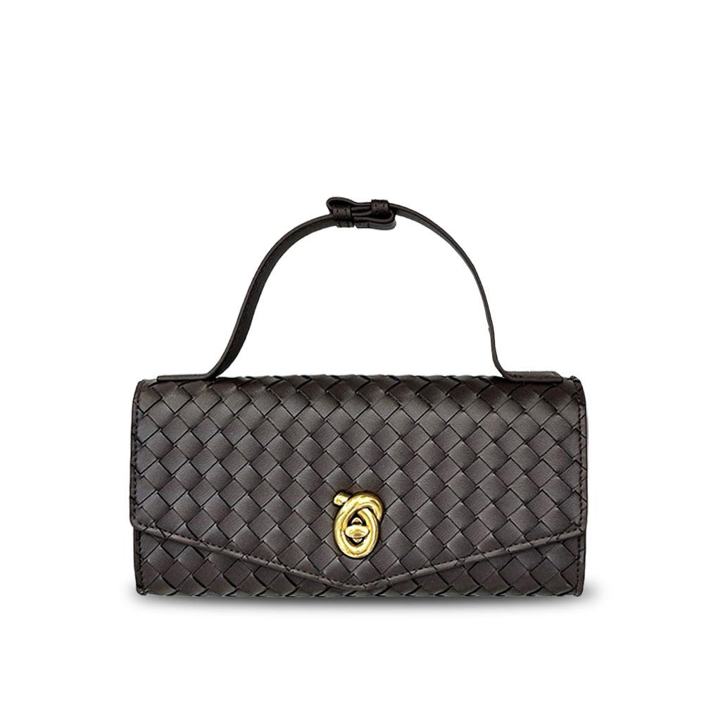 Cross-border woven baguette bag, niche leather women's bag, fashionable versatile horizontal version lock, portable shoulder messenger envelope bag