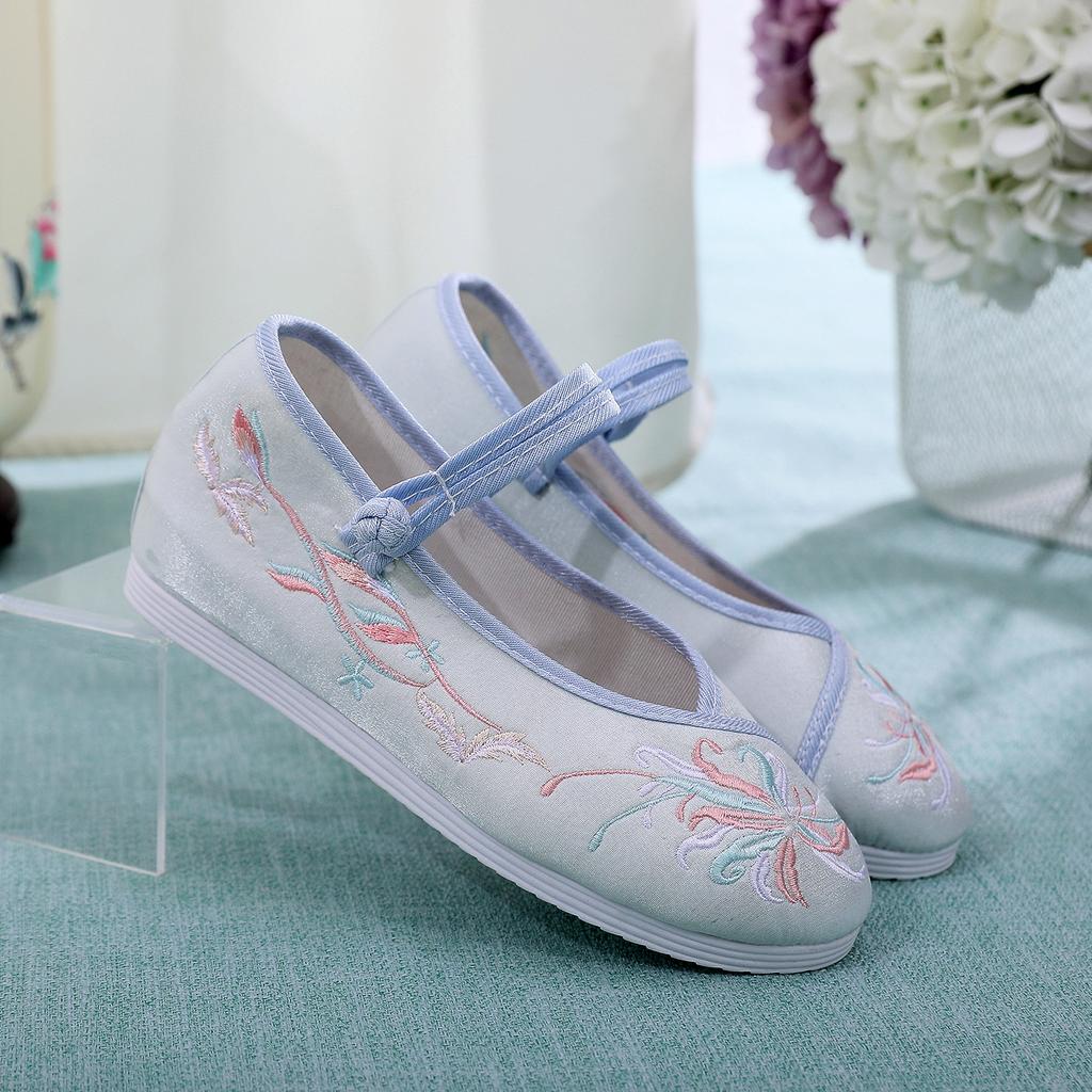Higan Flower, Inner Height Increase of 3 Cm, New Antique Series Flat Heel Round Head Low Top Embroidered Shoes Hanfu Shoes