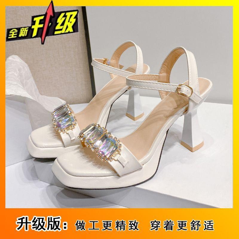 Rhinestone with sandals women's summer 2025 new thick heel with skirt banquet shoes fashionable women's high heels