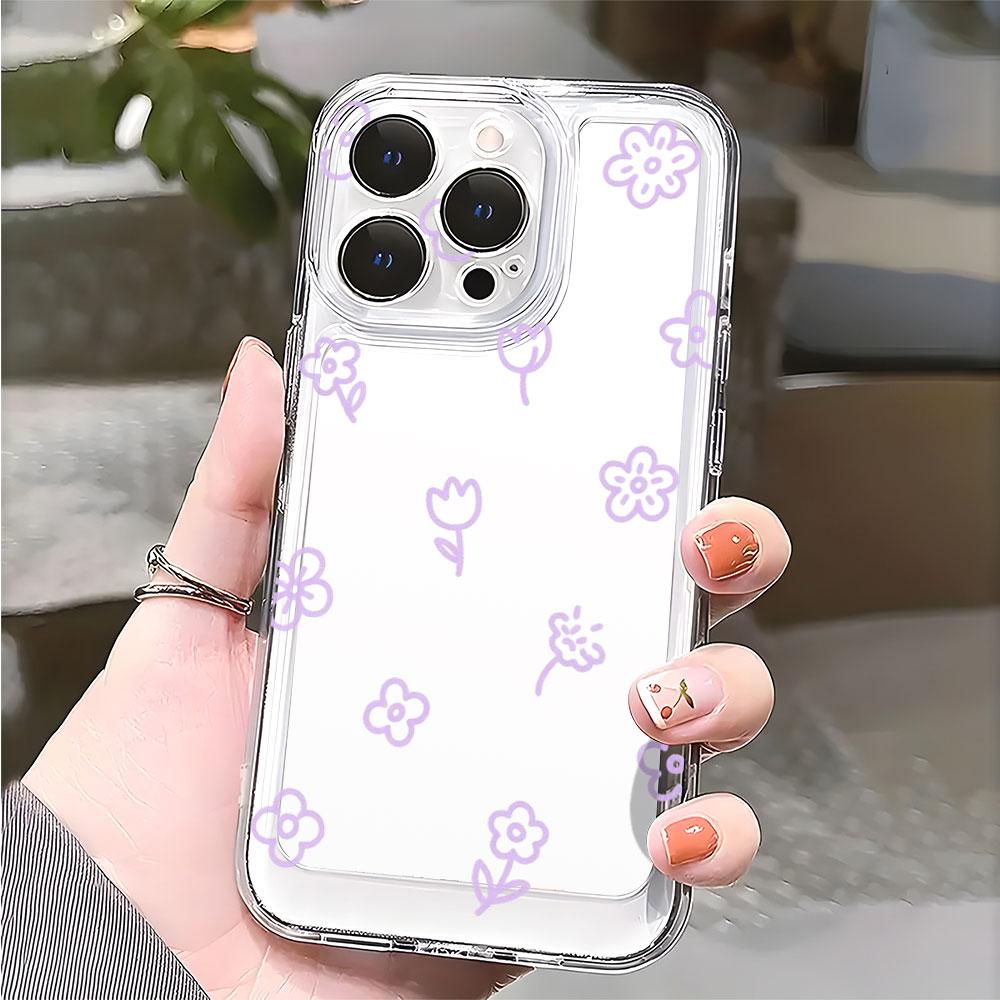 Purple Flower Line Art Pattern Phone Case for Xiaomi Redmi Note 15 14 13 12 11 10 9 8 Pro Plus Soft Shockproof Protective Cover