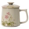Chinese Style Floral Pattern Tea Filtering and Separation Cup, With Cover White Porcelain Mug, Drinkware Ceramic Office Cup, 1Pc