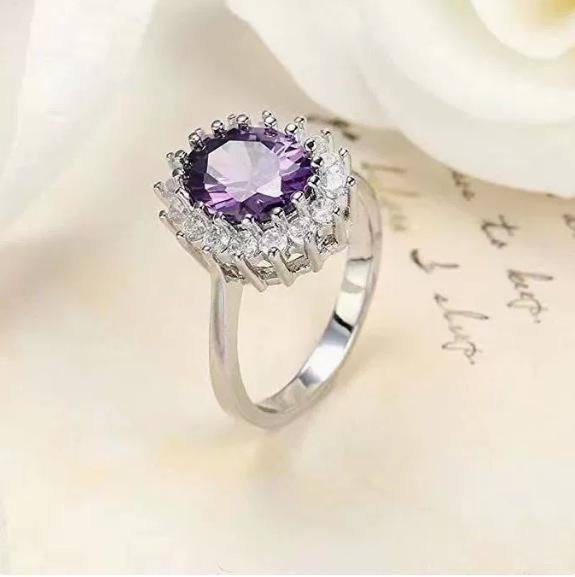 Anillo de Lujo con Gema de Zircón Azul: Moda Europeo-Americana, Anillo de Compromiso de Diamantes Completos para Mujer