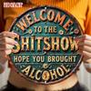 Vintage Beer Drinking Metal Tin Sign, 7.87 Inch Round Retro Bar Wall Art, Funny Man Cave Decor, Distressed Aluminum Plaque