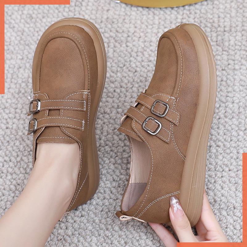 Women's British Style Retro Leather Flats - Casual Spring/Autumn Shoes