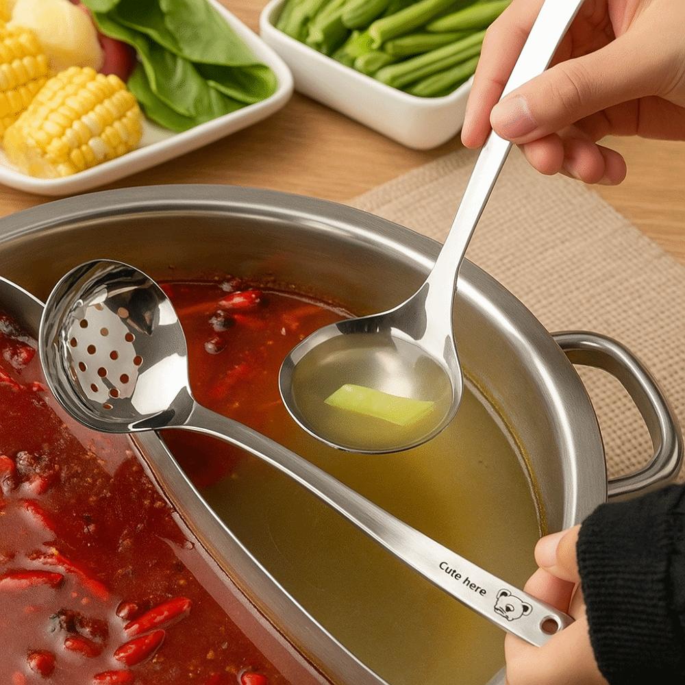 Long Handle Hot Pot Spoon Stainless Steel Slotted Spoon Save Space Soup Spoon Kitchen