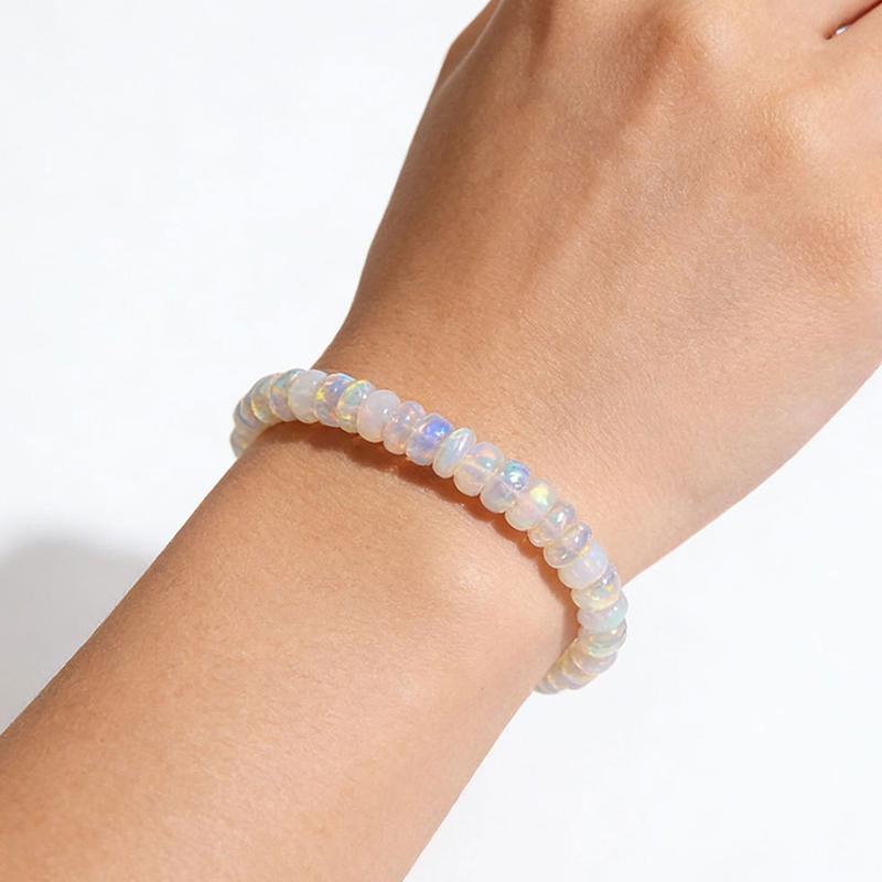 Pulsera de Ópalo Natural Para Mujeres Cuerda Elástica Extensible Joyería de Cristal Curativo Ayuda a Mantener el Equilibrio Emocional