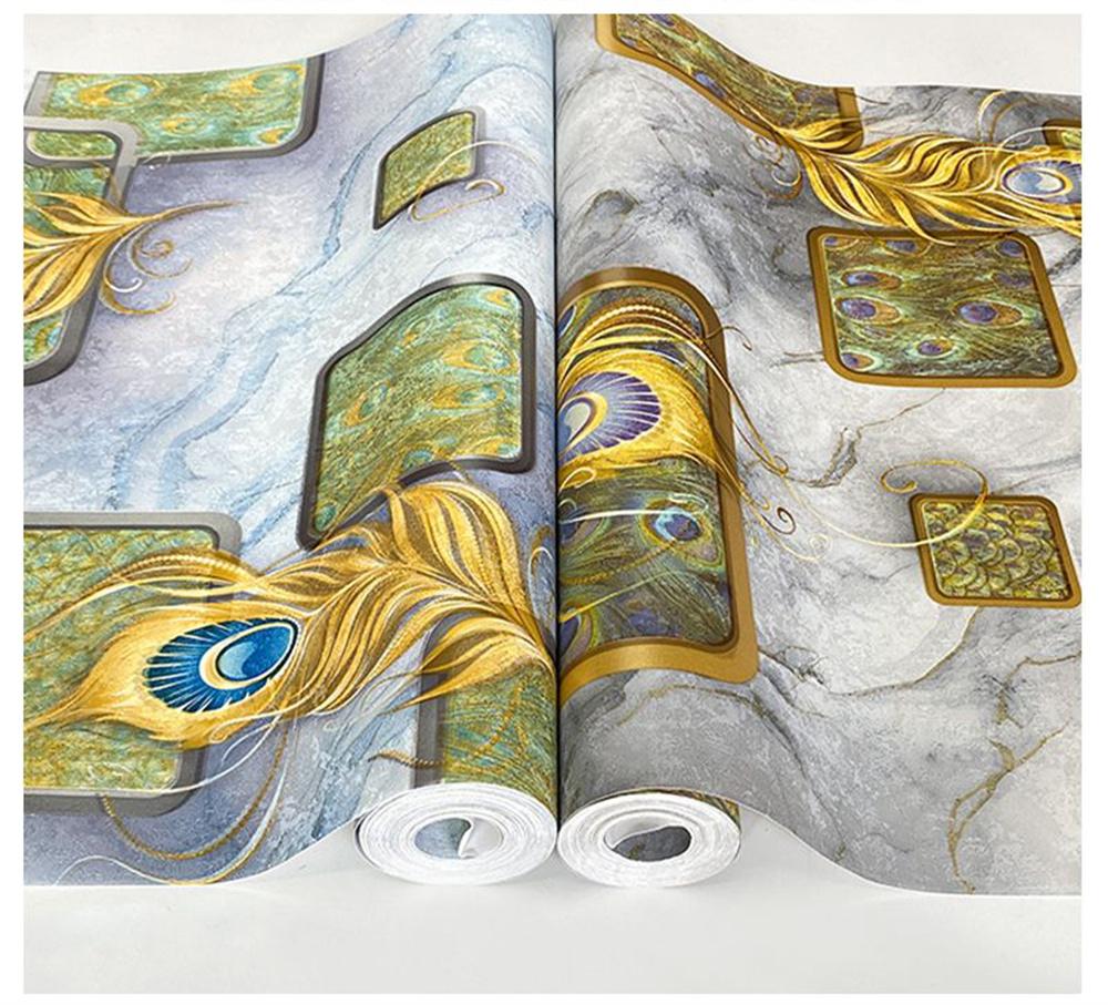 Tapeta s pavími pery 3D reliéfní Obývací pokoj Ložnice TV Pohovka Mramorová struktura Geometrická tapeta KTV Hotelová nástěnná malba Modrá Šedá