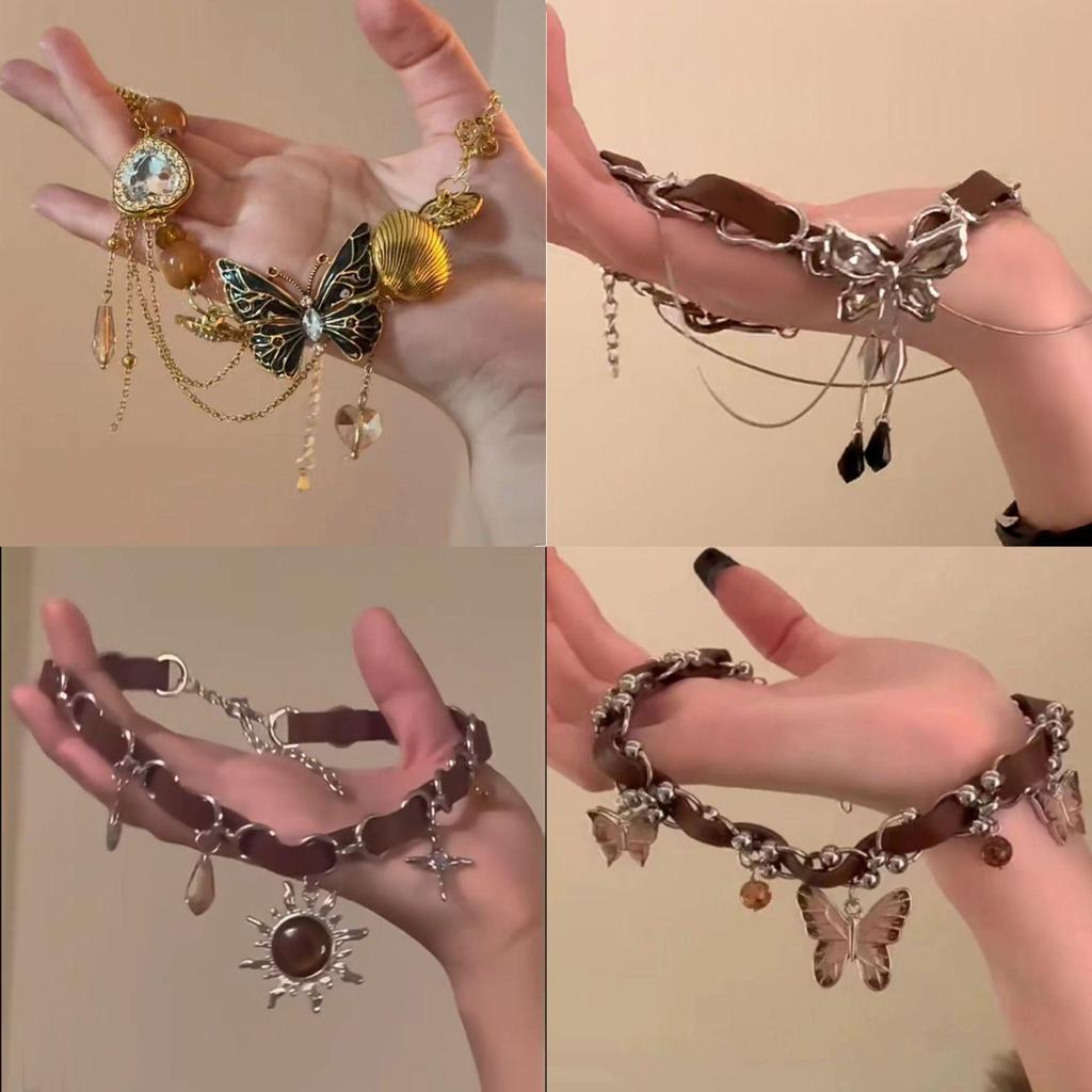 Náhrdelník s motýlem pro ženy od Meilaide Heavy Industry: Punk, Sladký, Cool Horká Holka Kožený Choker, Vintage Klíční Kost Řetízek