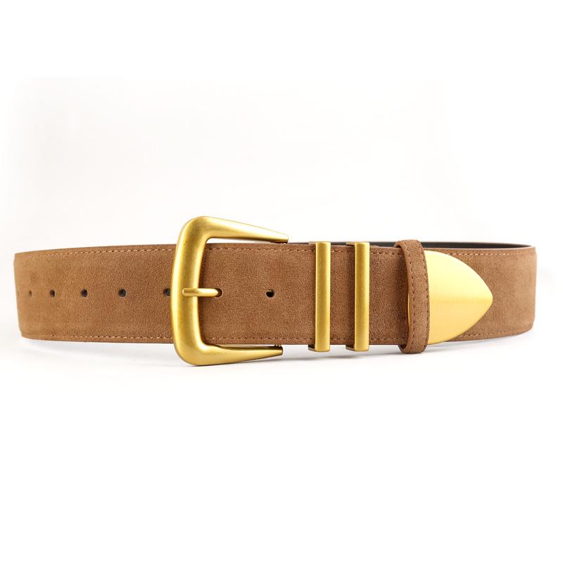 Wide Belt Women'S Pin Buckle Genuine Leather Cow Velvet Waist Seal Decorative Coat Belt