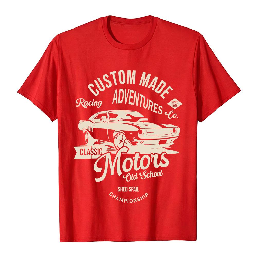 Motors Vintage Old School Tees Unisex Short Sleeve T‑Shirt Vintage Classic Car Graphic Print Crew Neck Tshirts Cotton Soft Tops