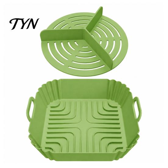 Food Grade Silicone Mold 2PCS Air Fryer Baking Pan with Handles, Square And Rectangular Supplies for Oven Tray Set, Nonstick Liner