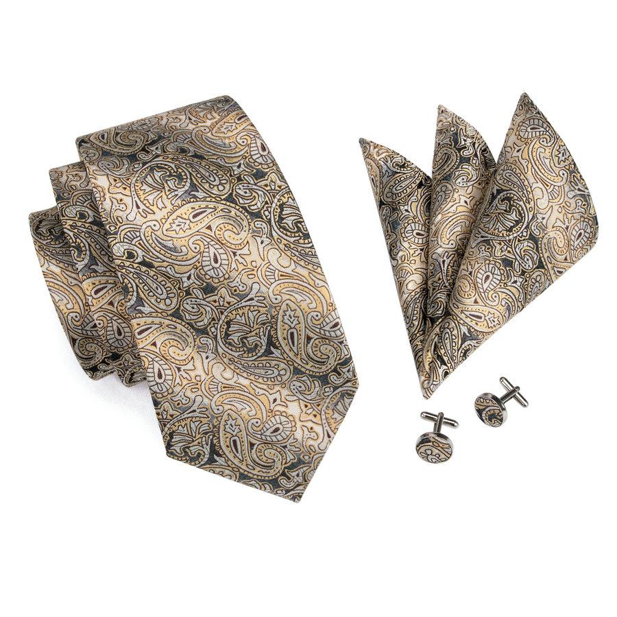 Hi-Tie Mens Paisley Silk Tie Set Brooch Pin Necktie Hanky Cufflinks Tie Clip for Business Wedding