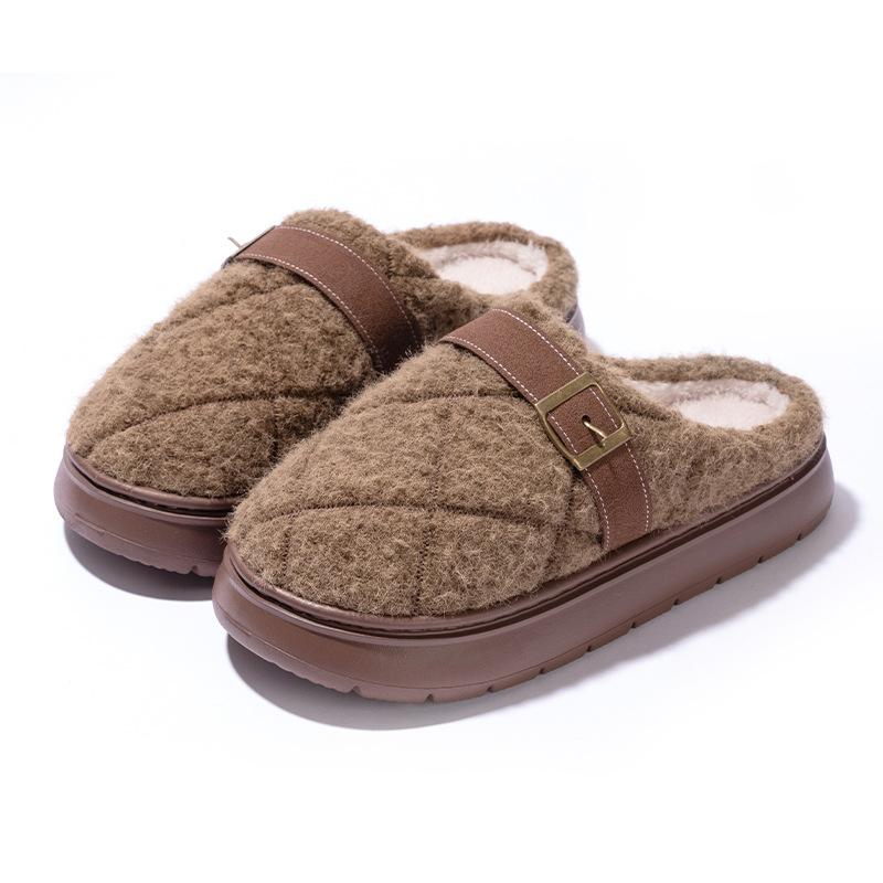

New plaid webbing plush slippers autumn and winter couple indoor household plush warm non-slip cotton slippers 44-45