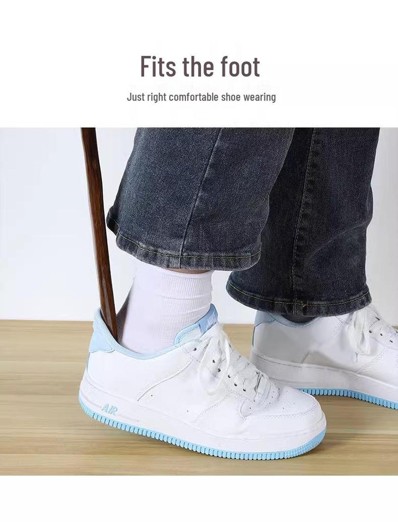 Solid Wood Long-Handled Shoehorn for Easy Shoe Wearing - Ideal for Pregnant Women and Elderly