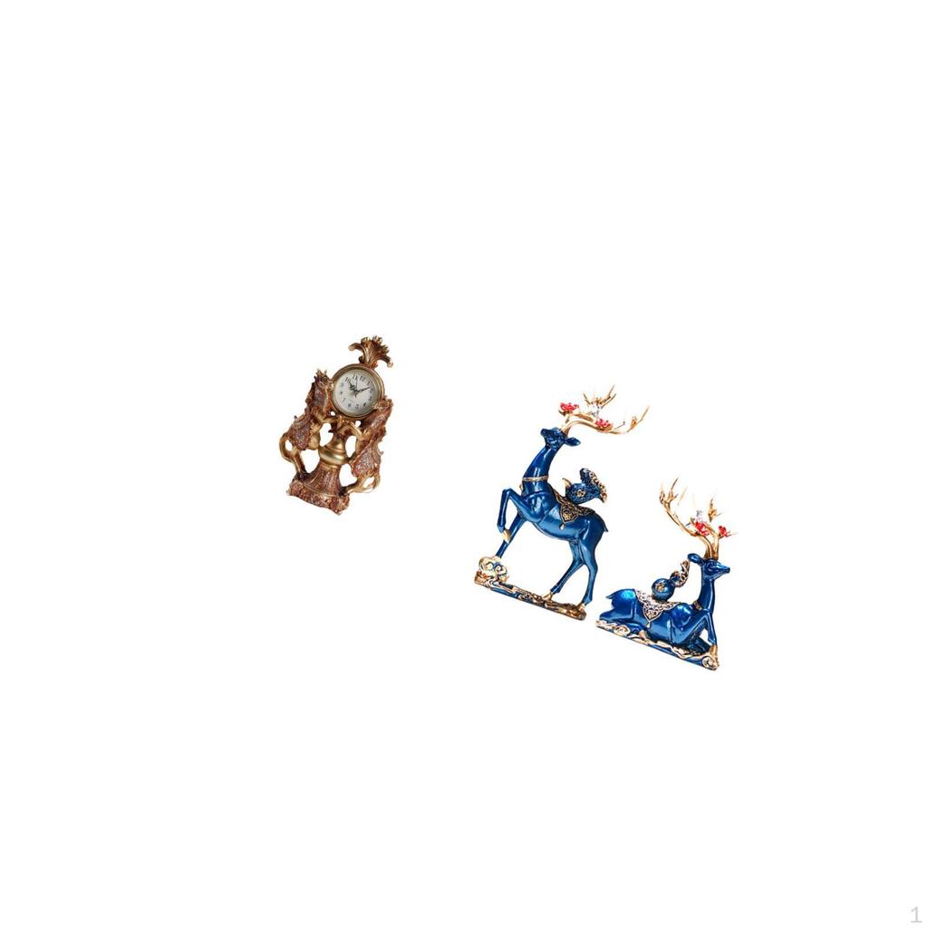 Elegant Horse And Reindeer Resin Animal Clock Statue Collection for Living Room Desk Shelf Cabinet