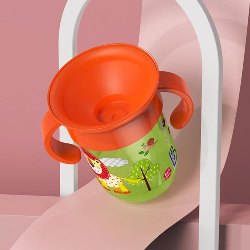 Baby Sip Cup with 360Degree Rotating Lid Portable Easy Grip Handle Leakproof Cup Learning Drink Water Bottle