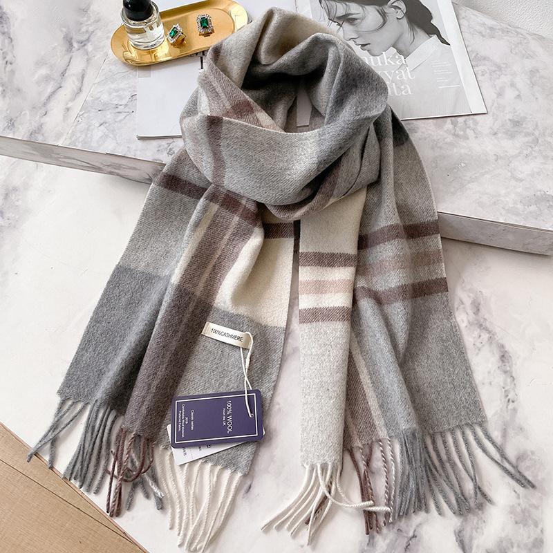 British Plaid 100 Cashmere Scarf Men's Winter Warmth Black and White Gray Business Scarf Men's