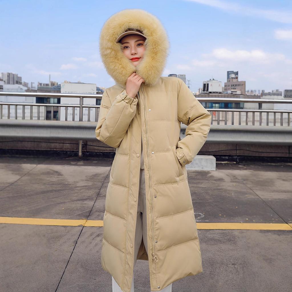 Szőrmegalléros Téli Új Stílusú Derékhosszú Pehelykabát Női Karcsúsított Térdig Érő Vastagított Pamutkabát Kabát