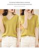 Women's V-Neck Knitted T-Shirt: Short-Sleeved, Versatile, Commuting Pullover, Perfect Base Layer, Three-Quarter Sleeves, Light Sweater.