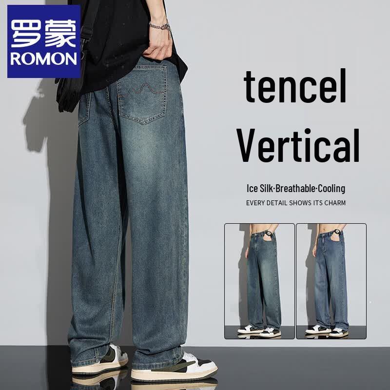Lomon Men's Summer Tencel Blend Straight Fit Jeans