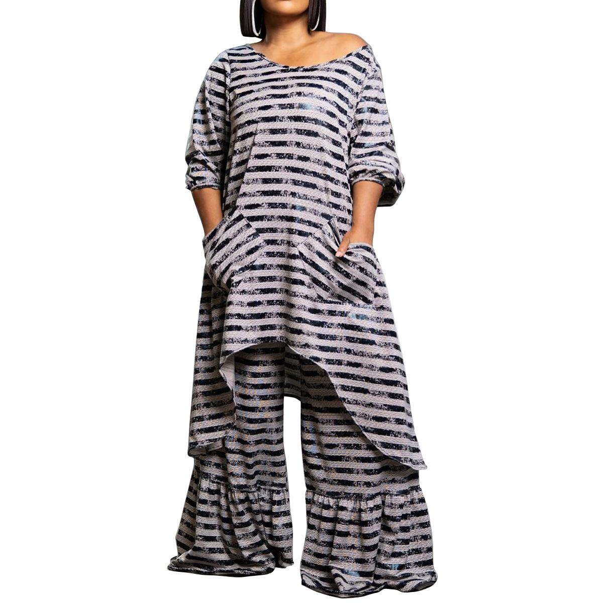 

Женская домашняя одежда весна и осень мода повседневный плюс размер нестандартный комплект широкие брюки костюм 5XL