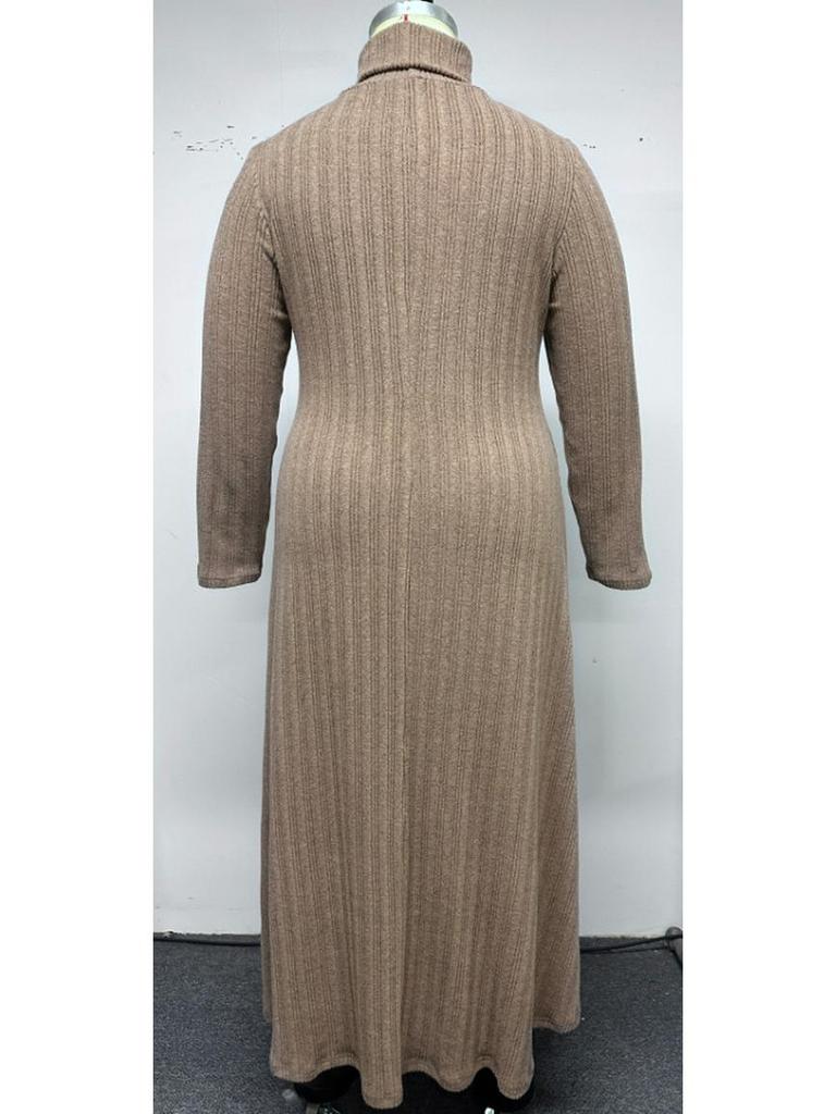 Middle Eastern Style Plus Size Long Sleeve High Neck Slim Fit Elegant Home Dress