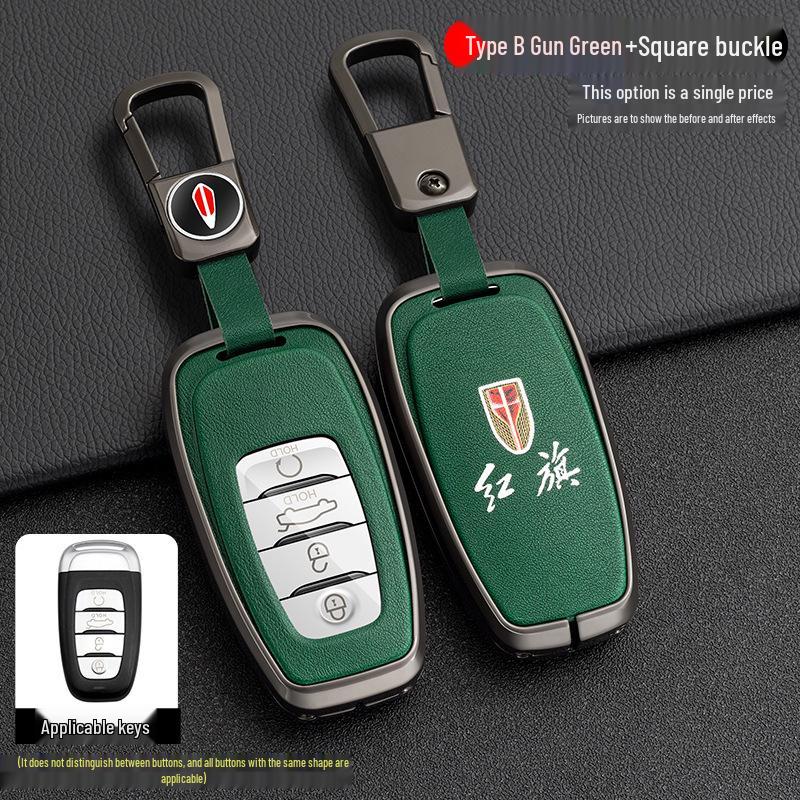 High-End Metal Key Case for Hongqi H9/H5/H7/HS7 - Full Wrap with Buckle Button for 21 Models