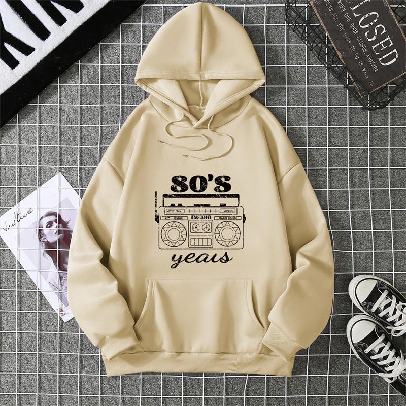 Radio Pattern Hoodie Womens Oversized Hoodie Fleece Vintage Tracksuit Fashion Long Sleeve Hip Hop Hooded Sweatshirt