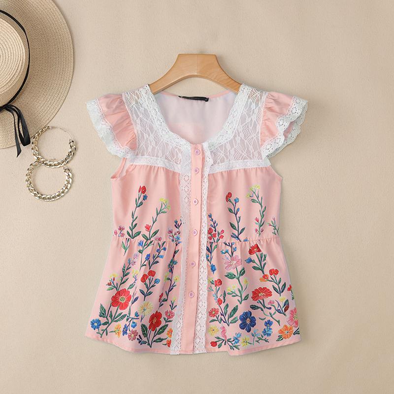 ZANZEA Women Elegant Lace Splice Square Collar Casual Sleeveless Floral Print Vest Tops