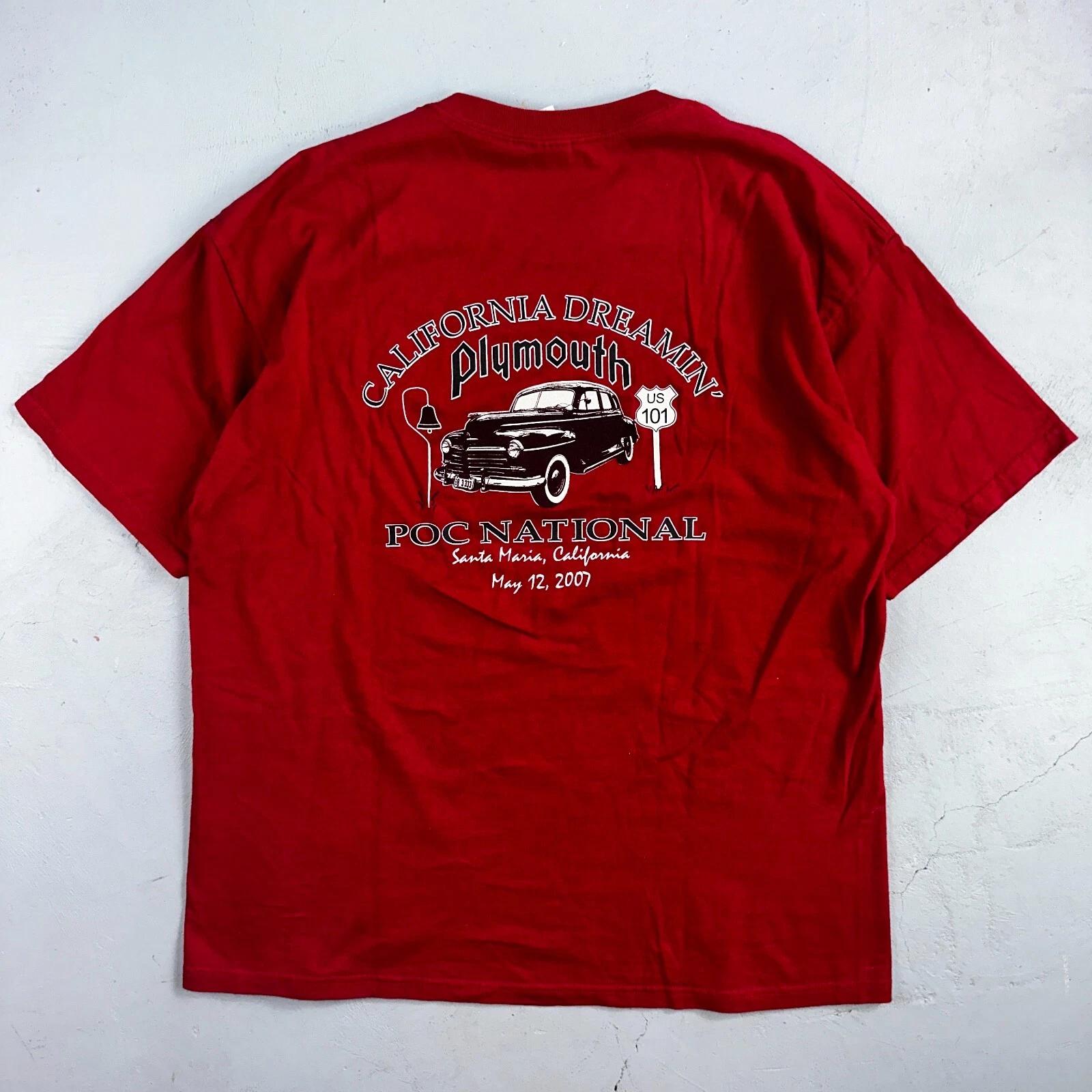 

Plymouth California Dreamin Y2K Graphic VTG T Shirt Santa Maria Cars Red XL 4XL