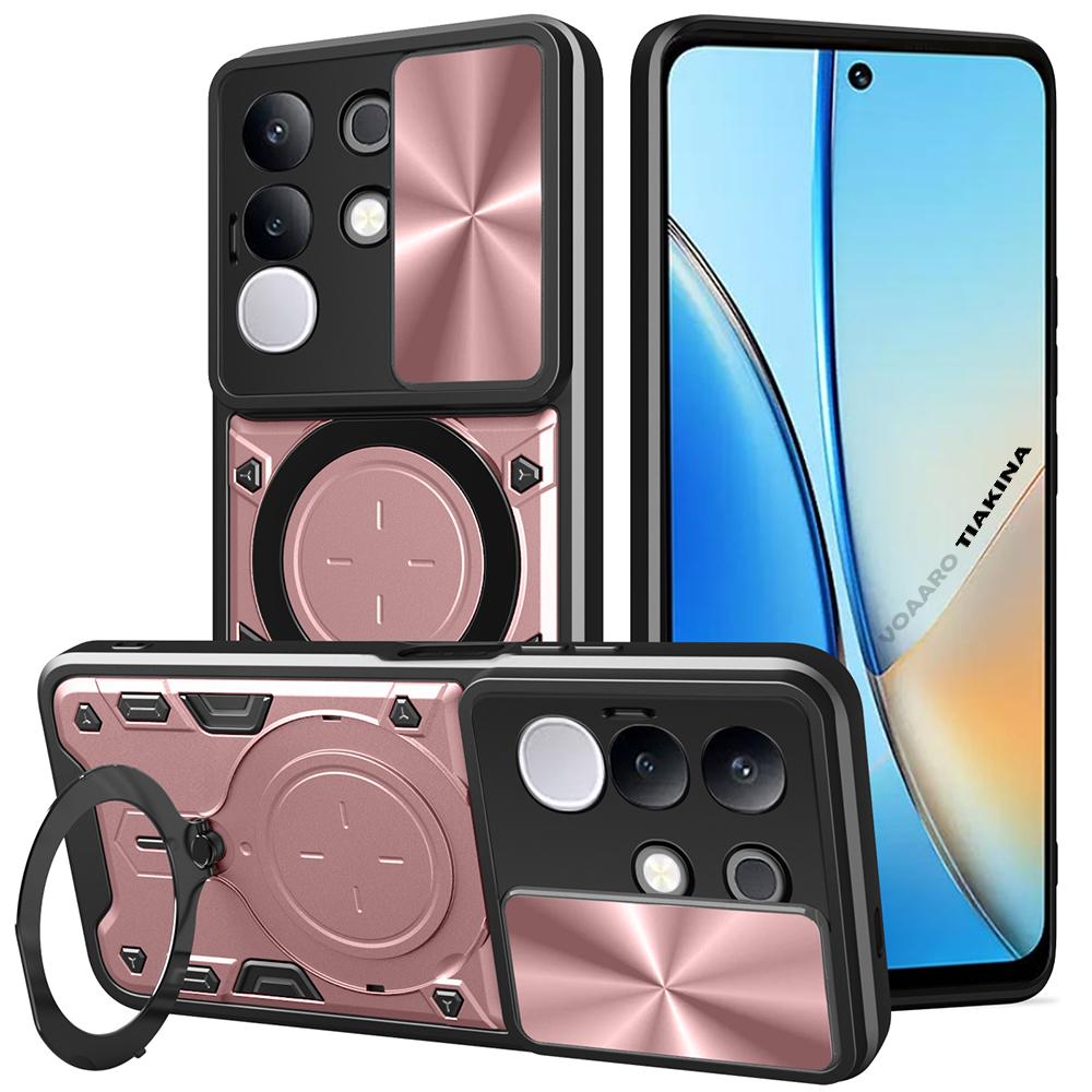 Slide Lens Push Window Armor Funda for Vivo Y29 4G Global Case for Vivo Y29 4G Global Case Magnetic Ring Stand Holder Cover