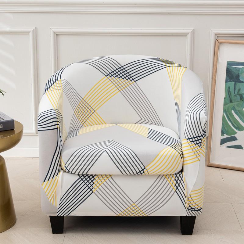 Club Chair Slipcover 2 Piece Stretch Printed Round Barrel Chair Covers Removable Tub Chair Slipcover With Elastic Bottom