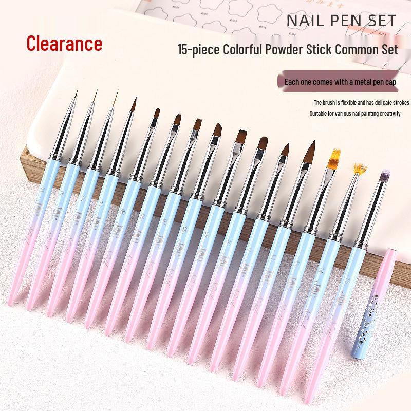 Nail Art Pen Set: 15-Piece Liner Gel Polish & Carving Blooming Brushes