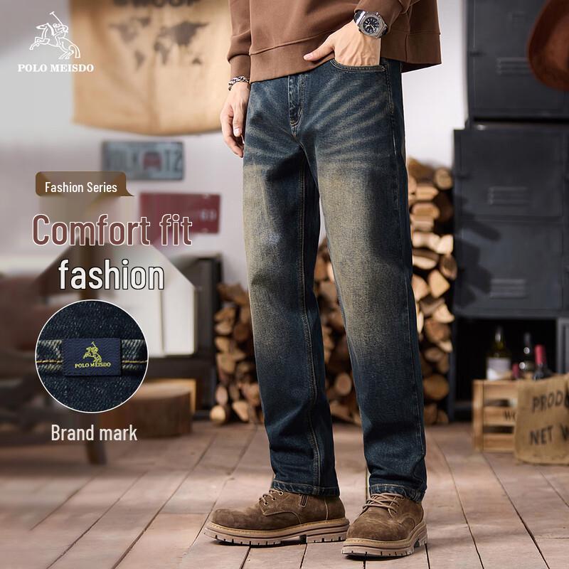 POLOMEISDO Мужские ретро джинсы прямого кроя стрейч 38